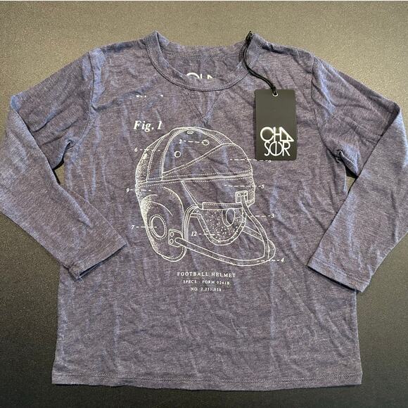 NWT Chaser Football Helmet Graphic Long Sleeve Tee, Navy, Boys Size 6 - Picture 1 of 4